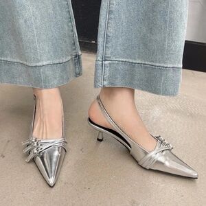 Zara slingback shoe NWT Sz 6 silver cruelty-free